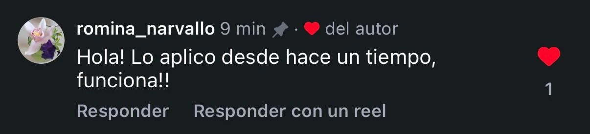 Comentario en Instagram de una clienta: lo aplica desde hace un tiempo y le funciona